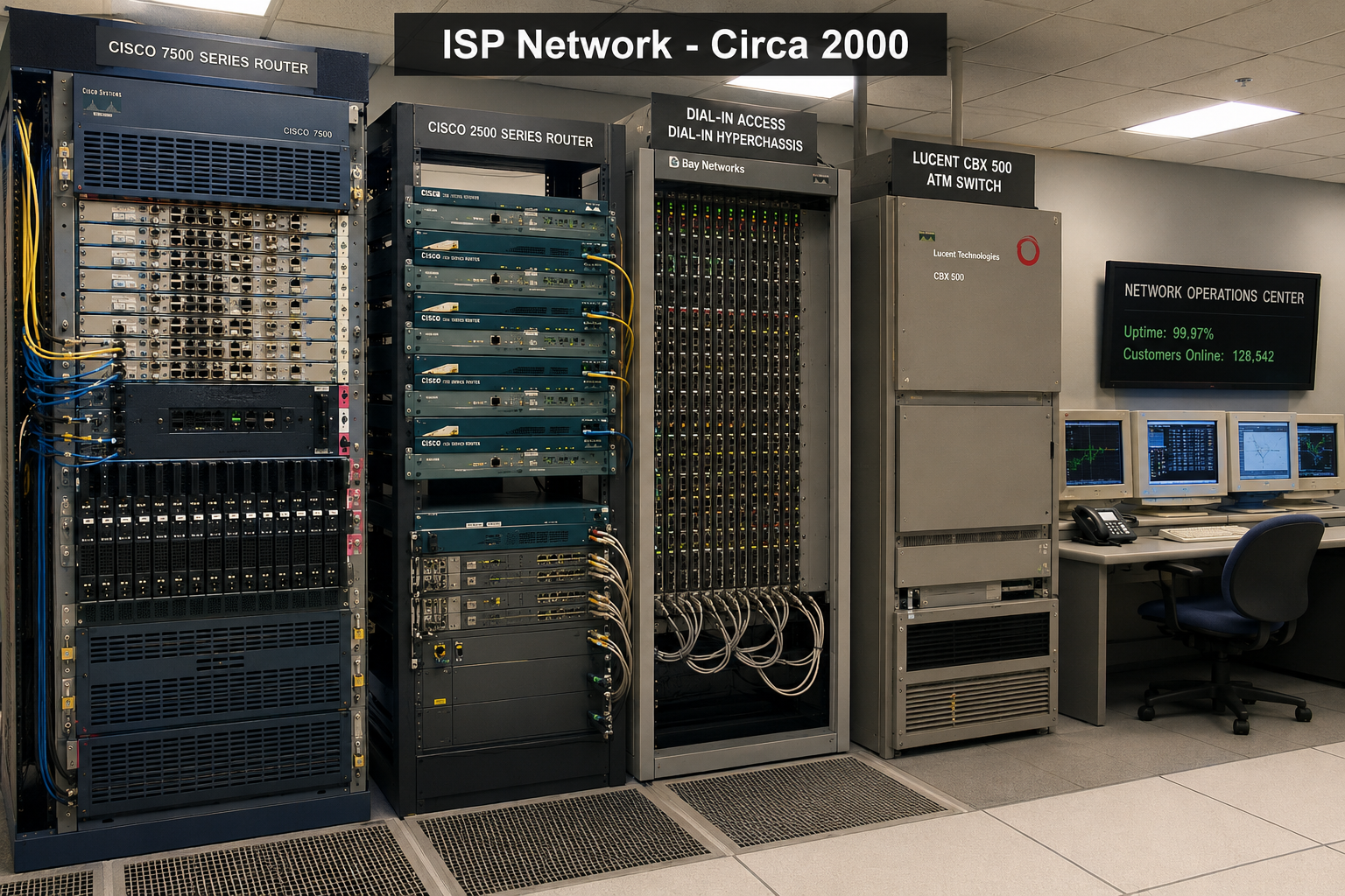 Internet service provider network operations center circa 2000